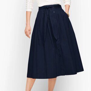 Talbots Navy Poplin Button Front Full Midi Skirt